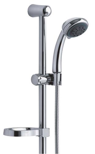 Ensemble barre de douche Chromé, douchette 3 jets anticalcaire, barre 63 cm, flexible 2 m
